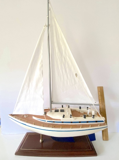 Large Blue & White Wooden “ANAKONDA” Sailboat Model