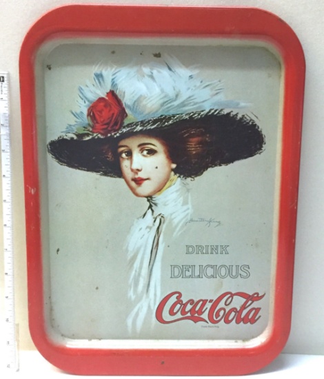 Vintage Metal "Drink Delicious Coca-Cola" Advertisement Tray