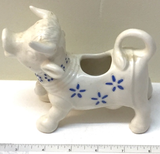 Cute White Porcelain Cow Creamer with Blue Flowers