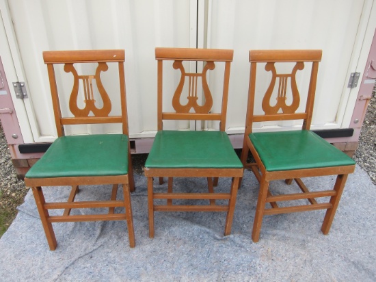 3 Vintage Folding Harp Back Chairs for Card Table