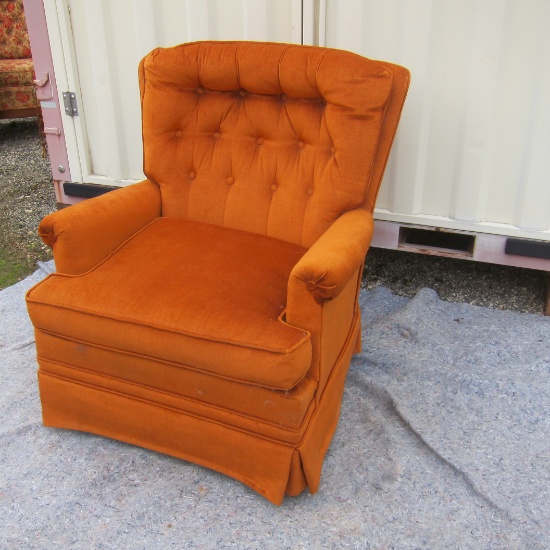 Mid Century Platform Rocking Chair with Orange Velour Upholstery