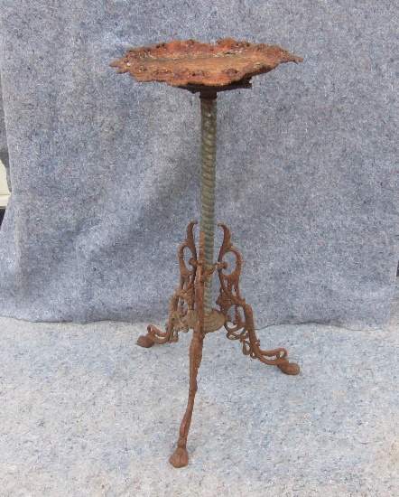 Wrought Iron & Brass Plant Stand with Nice Rust Patina