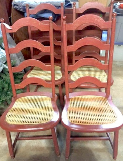 Lot of 4 Painted Ladder Back Chairs with Cane Seats