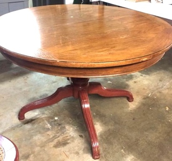 Round Wooden Table with Painted Pedestal Bottom
