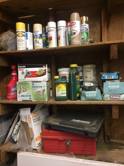 Contents Left Side Garage Shelf , Paints and Yard Items