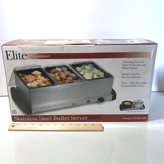 Elite Gourmet Stainless Steel Buffet Server in Box