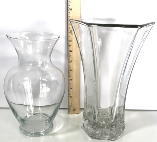 Two Tall Glass Vases