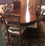 Beautiful Vintage Mahogony Dining Table (1 leaf) w/ 8 Ribbon Back Chippendale Style Chairs