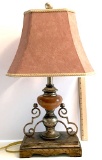 Decorative Table Lamp w/ Metal Accents & Glass Font w/ Shade