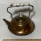Vintage Copper Teapot with White & Blue Porcelain Handles