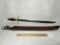 Vintage Dress Sword with Brass & Wood Handle & Leather Scabbard