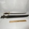 Vintage Sword with Wood & Brass Handle & Leather Sheath