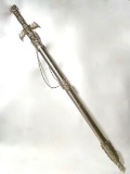 Collectible Silver Tone Sword with Ornate Design
