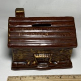 Vintage Log Cabin Bank for Lincoln Pennies Made in Japan