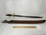 Vintage Dress Sword with Brass & Wood Handle & Leather Scabbard