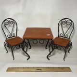 Miniature Wood & Wire Table & Chairs Set for Dolls or Décor