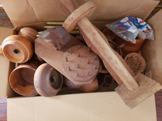 Large Lot of Misc Wooden Items - Paper Towel, Candle Holders