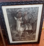 Doe with Fawn Print in Ornate Vintage Frame