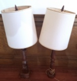 Pair of Handmade Vintage Turned Wood Table Lamps