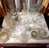 Table Lot of Vintage Clear Glass Serving Pieces