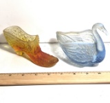 Vintage Glass Shoe and Opalescent Swan Dish