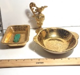 Lot of 3 Vintage Warranted 22k Gold Decorative Tray, Bowl & Ewer