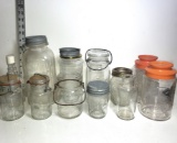 Lot of Jars, Some Bail Wire, Some Zinc and Porcelain Lids