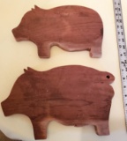 Pair of Wooden Vintage Handmade Pig Cutting Boards