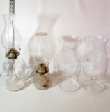 Lot of 2 Oil Lamps and 2 Hurricane Globes