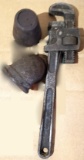 Vintage Pipe Wrench, and Metal Weight