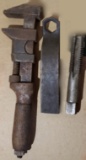 Vintage Wood Handle Adjustable Crescent Wrench and Dye