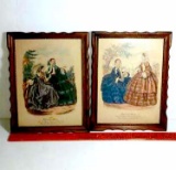 Pair of Vintage Victorian Prints with Wooden Frames