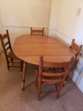 Vintage Table with 4 Chairs, Woven Seats 