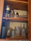 Cabinet Lot with Vintage Coffee Pots, Glasses