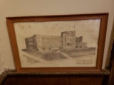 Vintage Etching of Gaffney High School Signed