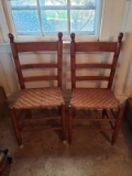 Lot of 2 Vintage Wood Chairs with Woven Seats