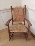 Vintage Wooden Rocking Chair with Caned Seat and Back