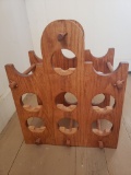 Vintage Handmade Wooden 9 Bottle Wine Rack