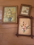 Lot of 3 Vintage Flower Prints in Wooden Frames