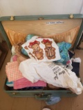 Vintage Hard Shell Suitcase Full Of Sewing Items