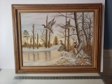 Duck Scene Oil Painting, Signed