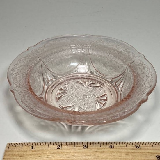 Pink Depression Bowl with Embossed Floral Design