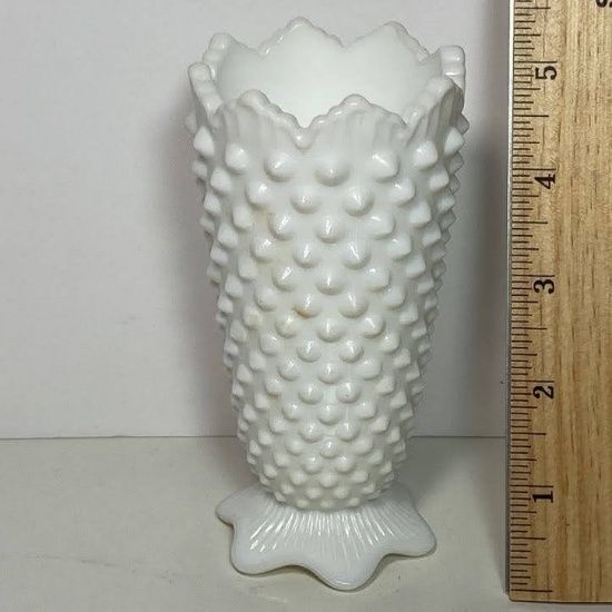 Vintage Signed Fenton Hobnail Milk Glass Vase
