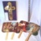 Lot of Vintage Religious Advertisement Paper Fans and Gold Tone Cross