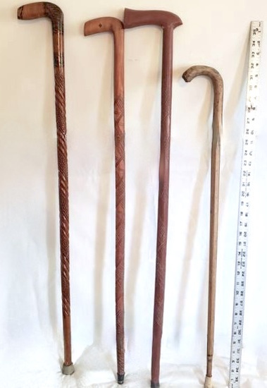 Lot of 4 Vintage Wood Walking Sticks