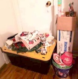 Large Lot of Christmas Décor, Linens and Wrapping Paper