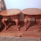 Pair of Matching Oak End Tables with Queen Anne Legs