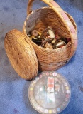 Large Vintage Basket Full Of Thread with Tray of Sewing Items