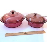 Pair of Cranberry Vision Ware By Corning - 1 Quart and 24 Oz
