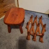 Small Wood Stool and Expanding Wood Rack